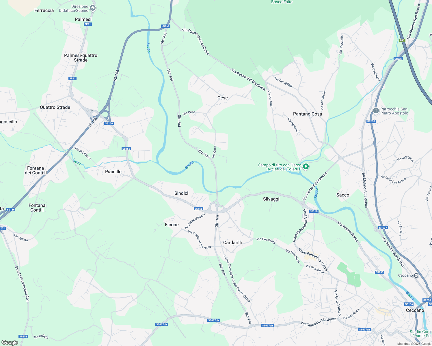 map of restaurants, bars, coffee shops, grocery stores, and more near in Province of Frosinone