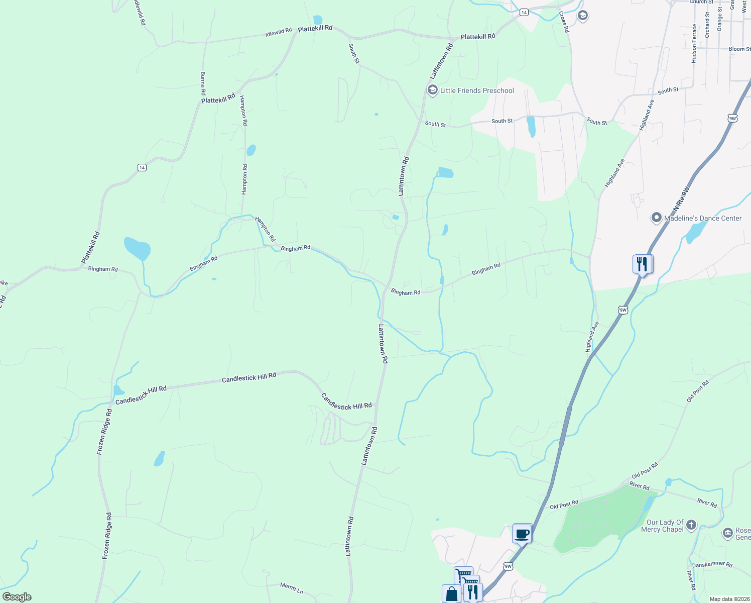 map of restaurants, bars, coffee shops, grocery stores, and more near 239 Lattintown Road in Marlboro