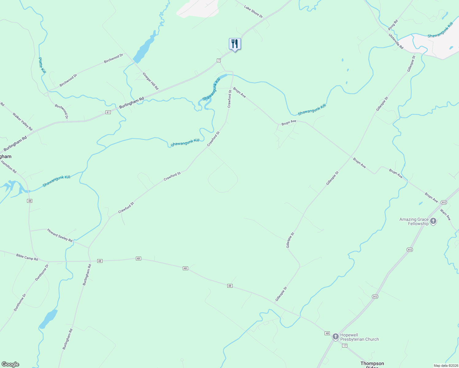map of restaurants, bars, coffee shops, grocery stores, and more near 132 Sandburg Place in Pine Bush
