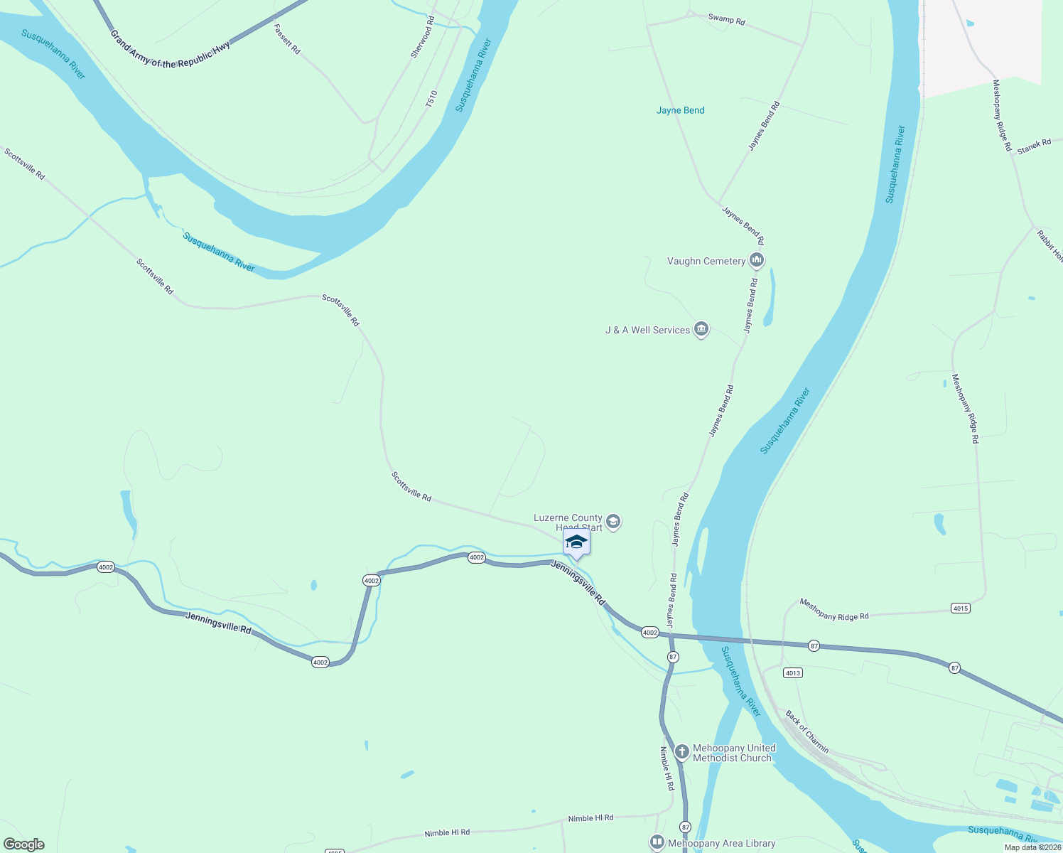 map of restaurants, bars, coffee shops, grocery stores, and more near Russell Rd in Wyoming