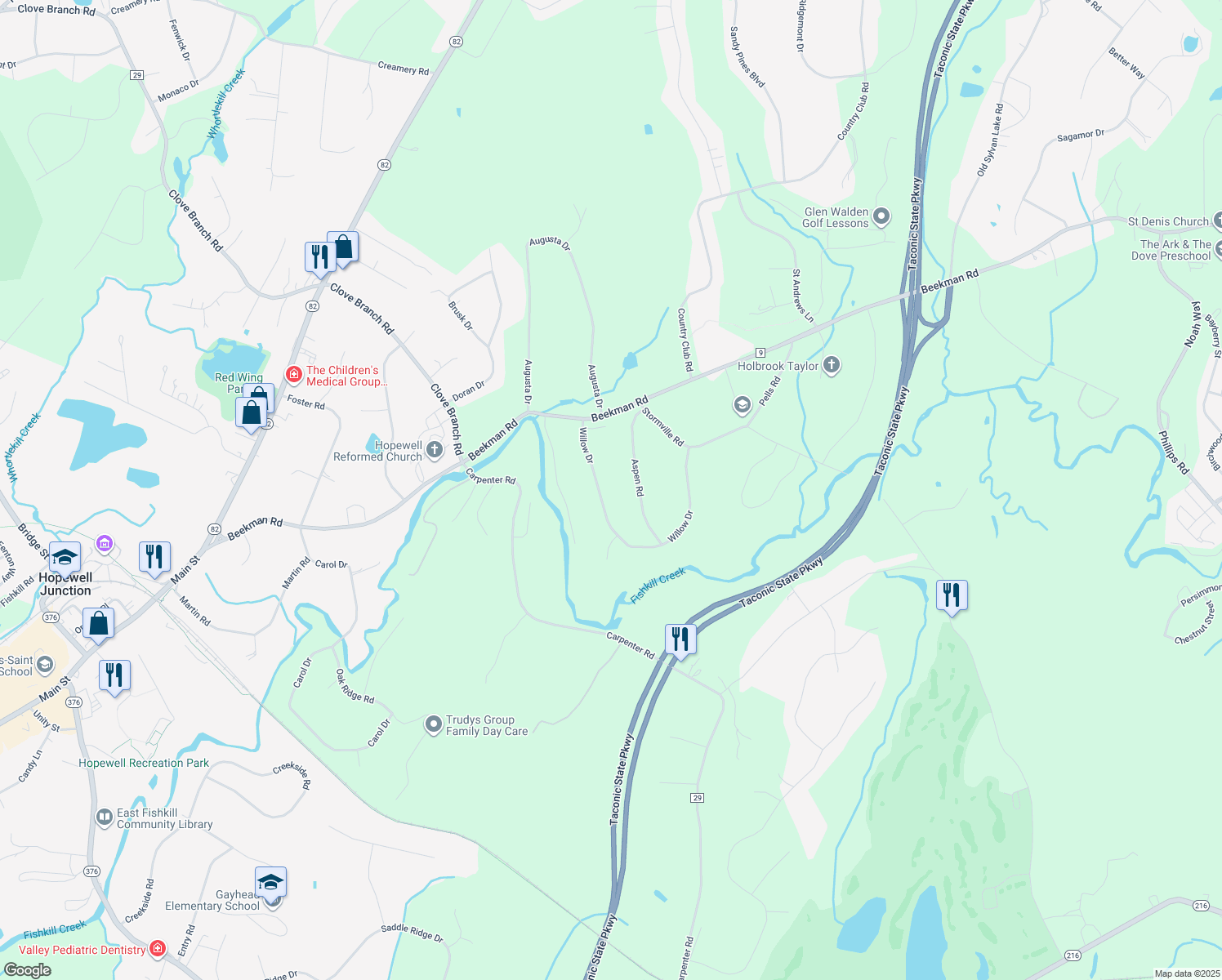 map of restaurants, bars, coffee shops, grocery stores, and more near 14 Willow Drive in Hopewell Junction