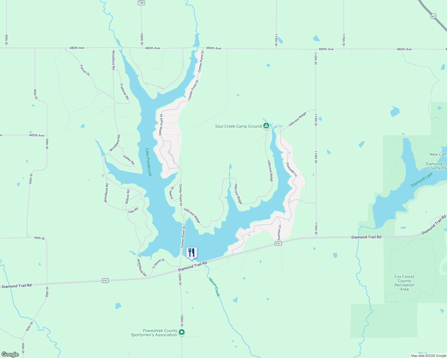 map of restaurants, bars, coffee shops, grocery stores, and more near 136 Hillcrest Ridge in Montezuma