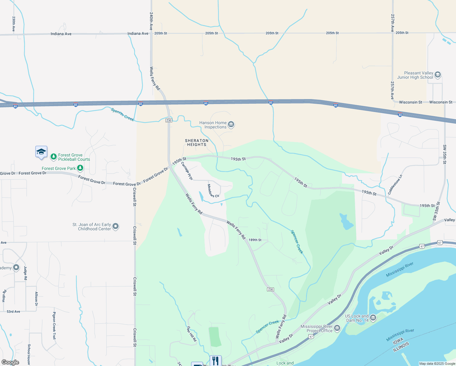 map of restaurants, bars, coffee shops, grocery stores, and more near 985 Carriage Place Drive in Bettendorf