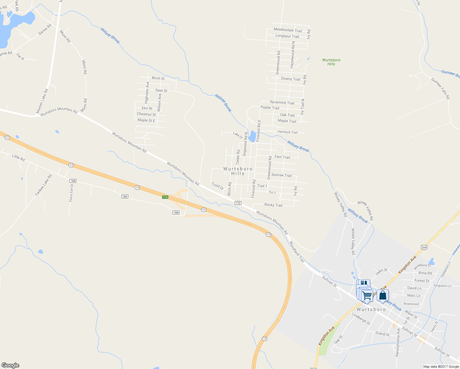 map of restaurants, bars, coffee shops, grocery stores, and more near 56 Birch Rd in Wurtsboro