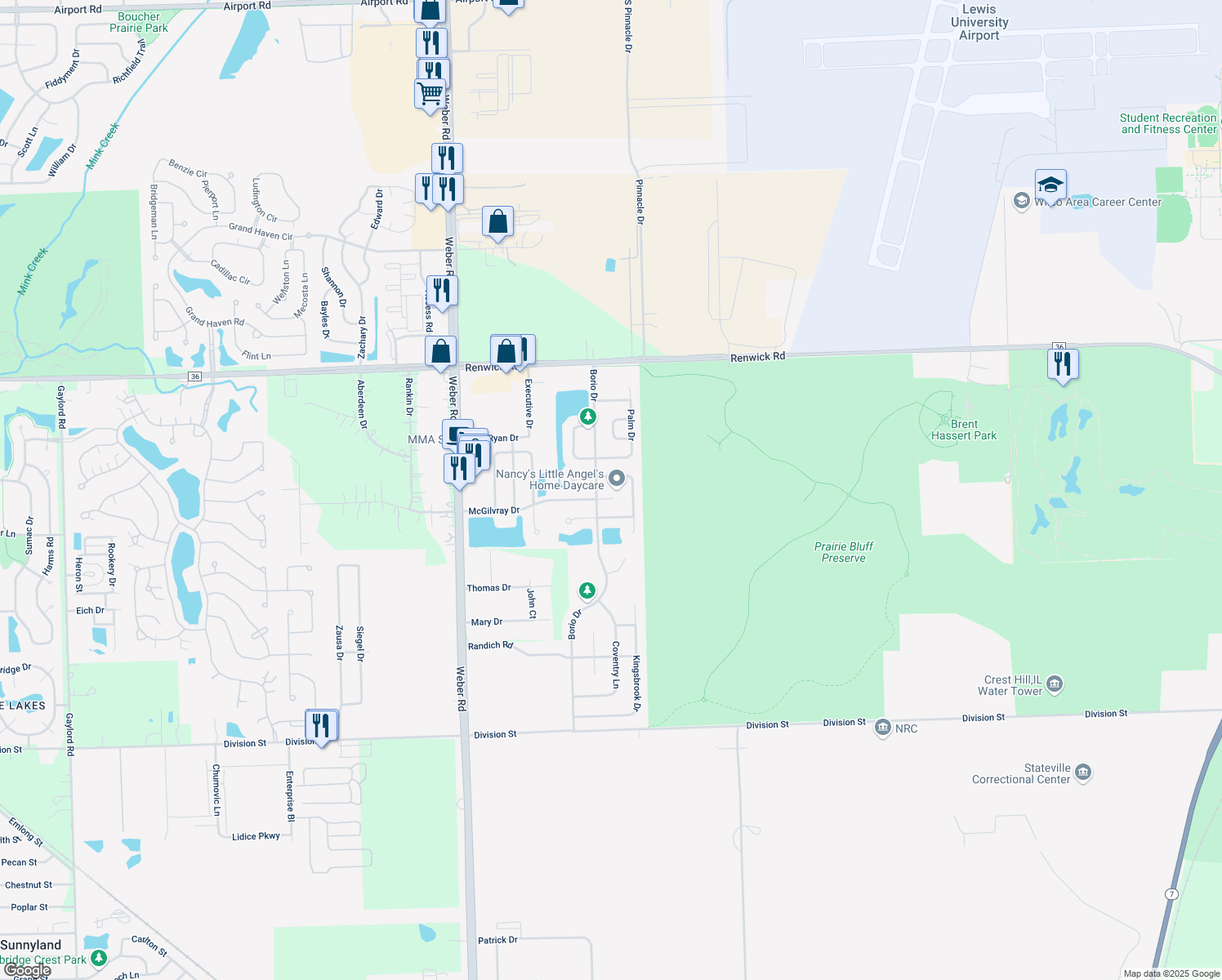 map of restaurants, bars, coffee shops, grocery stores, and more near 20444 Catalpa Ct in Crest Hill