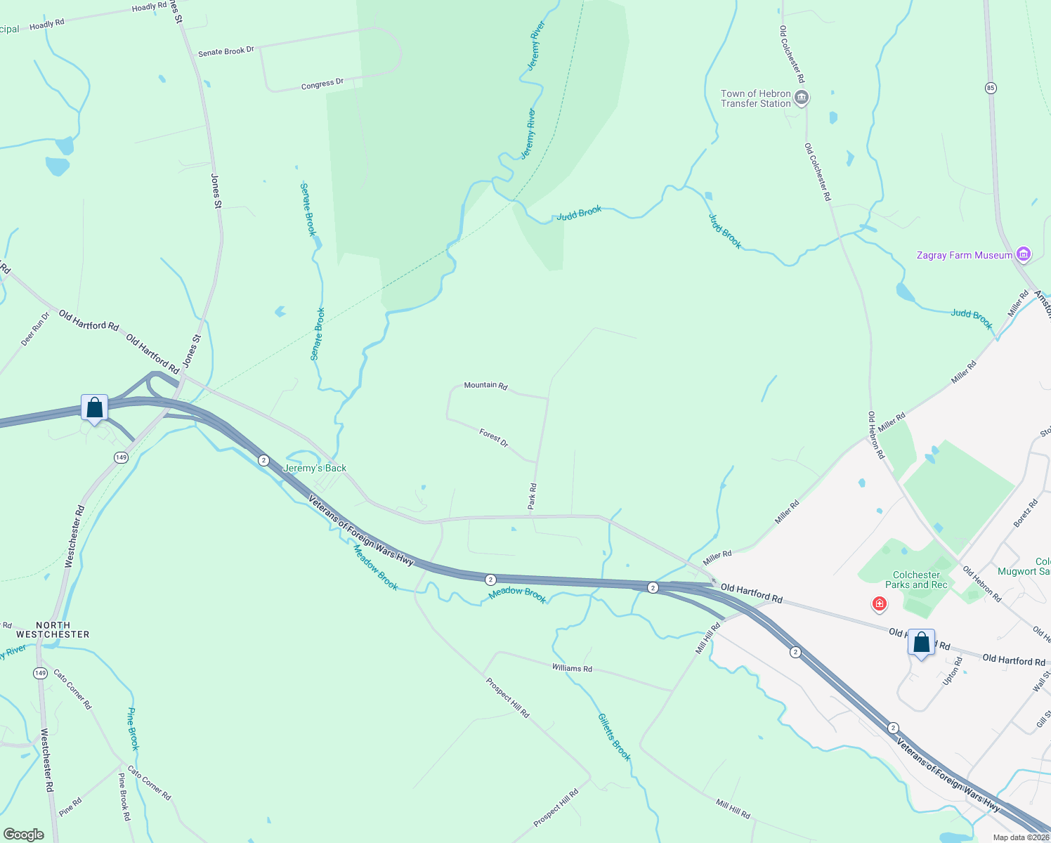 map of restaurants, bars, coffee shops, grocery stores, and more near 45 Park Road in Colchester