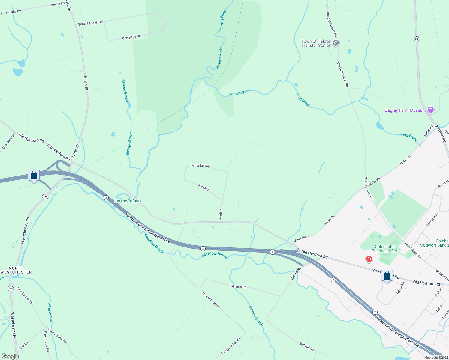 map of restaurants, bars, coffee shops, grocery stores, and more near 45 Park Road in Colchester