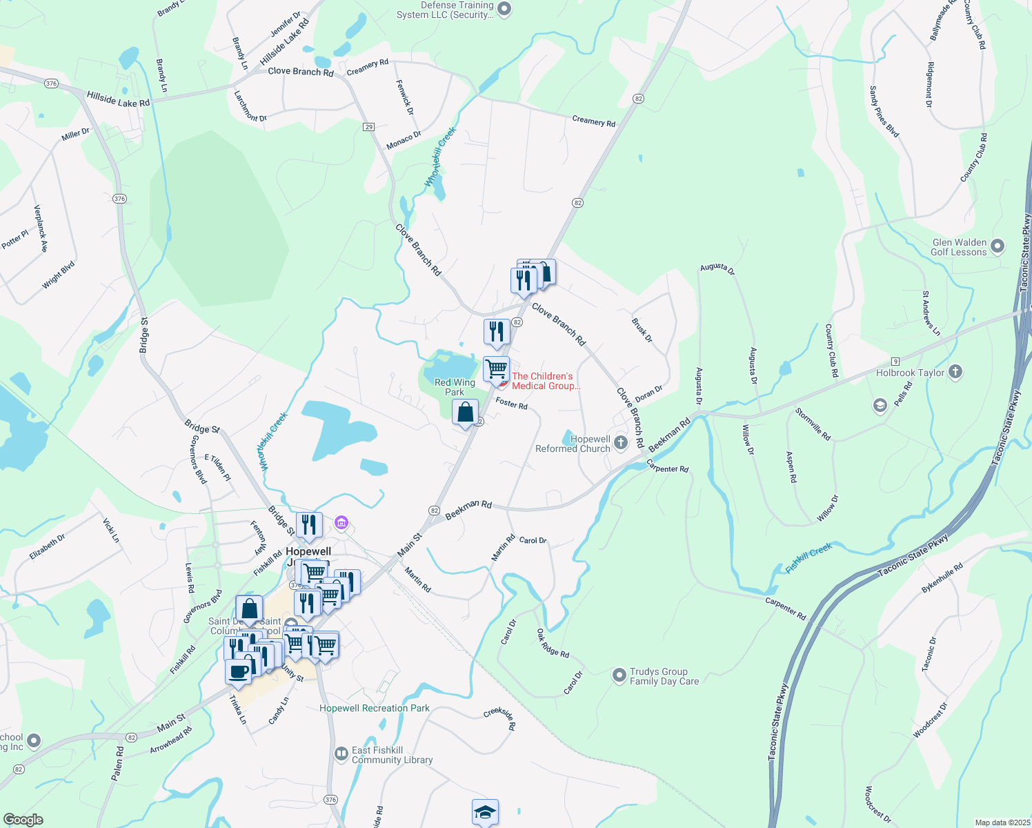 map of restaurants, bars, coffee shops, grocery stores, and more near 43 Foster Rd in Hopewell Junction