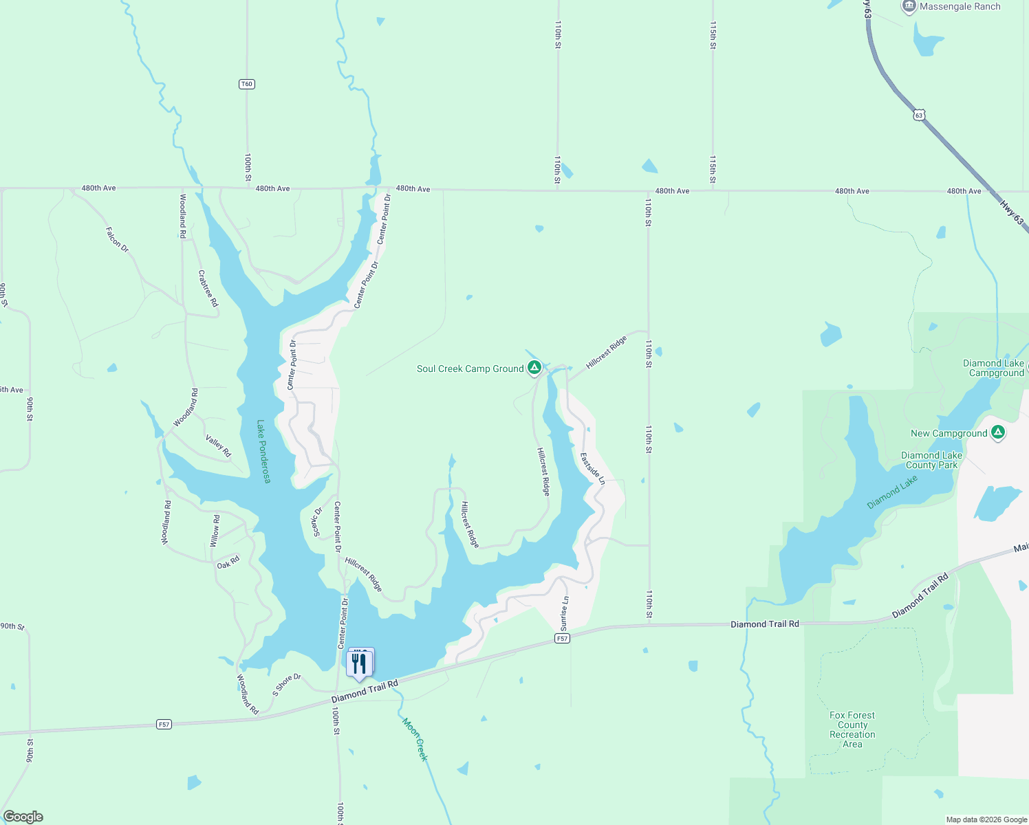 map of restaurants, bars, coffee shops, grocery stores, and more near 387 Hillcrest Ridge in Montezuma