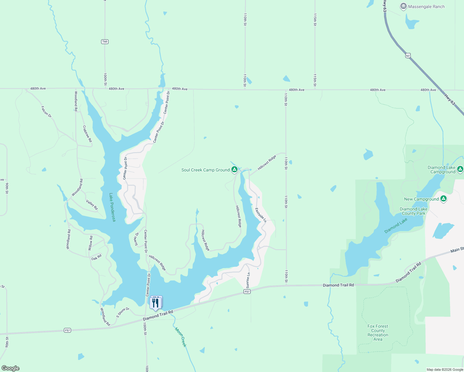 map of restaurants, bars, coffee shops, grocery stores, and more near 387 Hillcrest Ridge in Montezuma