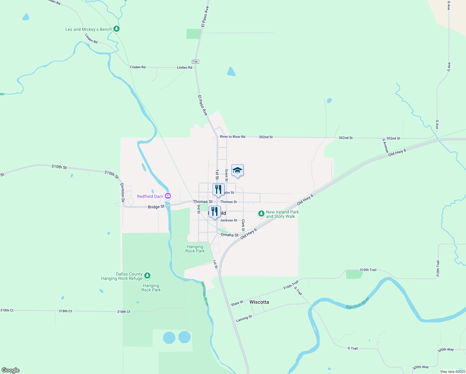 map of restaurants, bars, coffee shops, grocery stores, and more near 1009 Edwards Street in Redfield