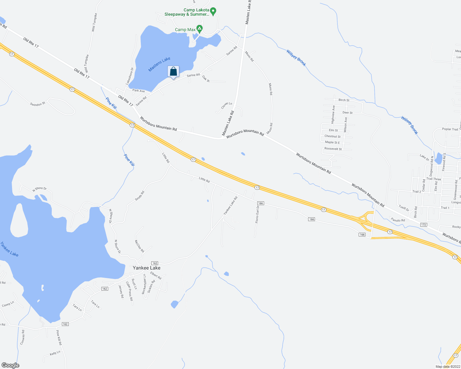 map of restaurants, bars, coffee shops, grocery stores, and more near 2 Little Road in Wurtsboro