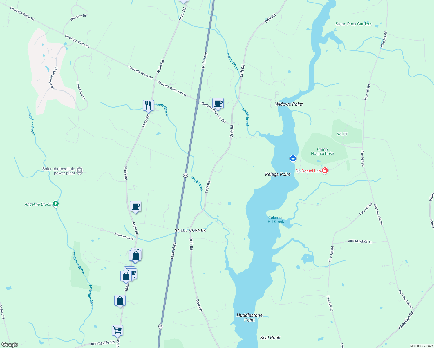 map of restaurants, bars, coffee shops, grocery stores, and more near 612 Drift Road in Westport