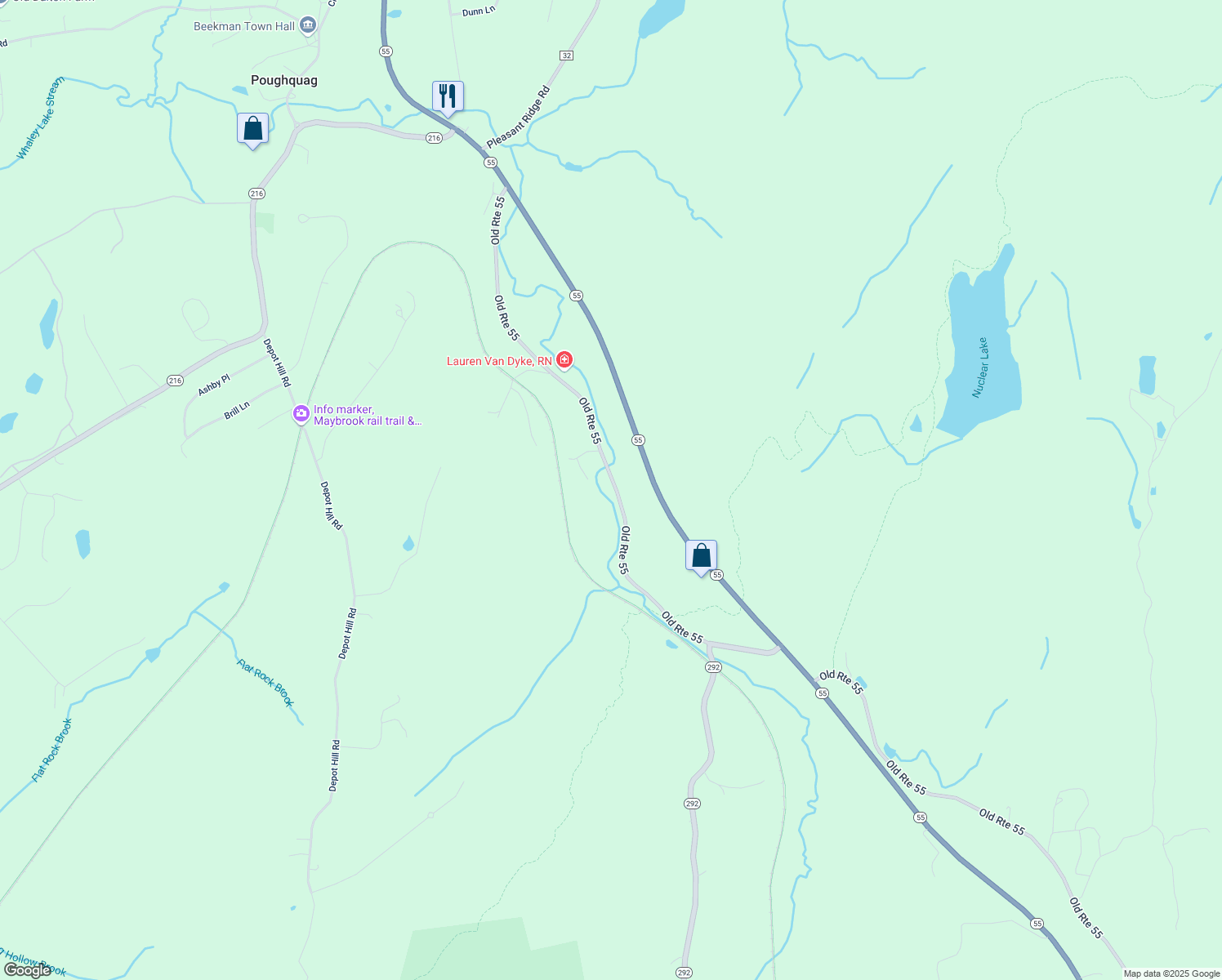 map of restaurants, bars, coffee shops, grocery stores, and more near 255 Old Route 55 in Poughquag