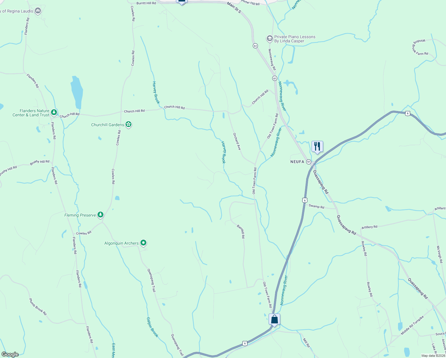 map of restaurants, bars, coffee shops, grocery stores, and more near 45 North Gate Road in Woodbury