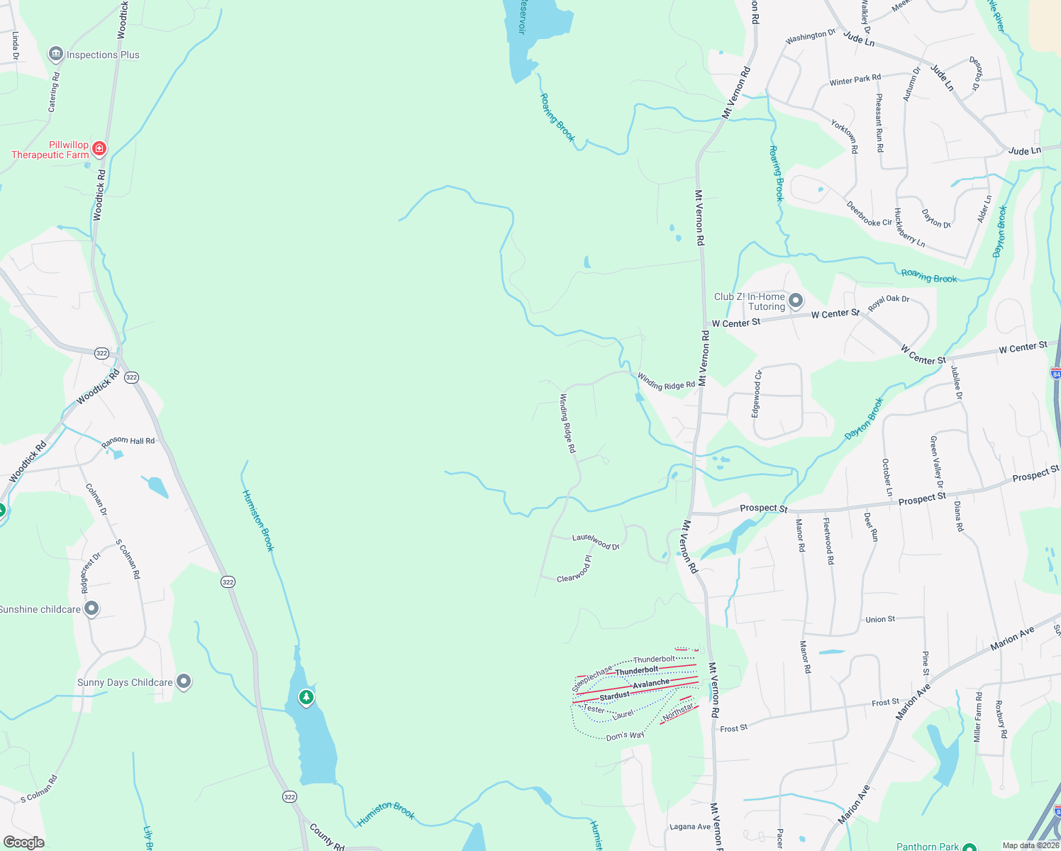 map of restaurants, bars, coffee shops, grocery stores, and more near 260 Winding Ridge Road in Southington