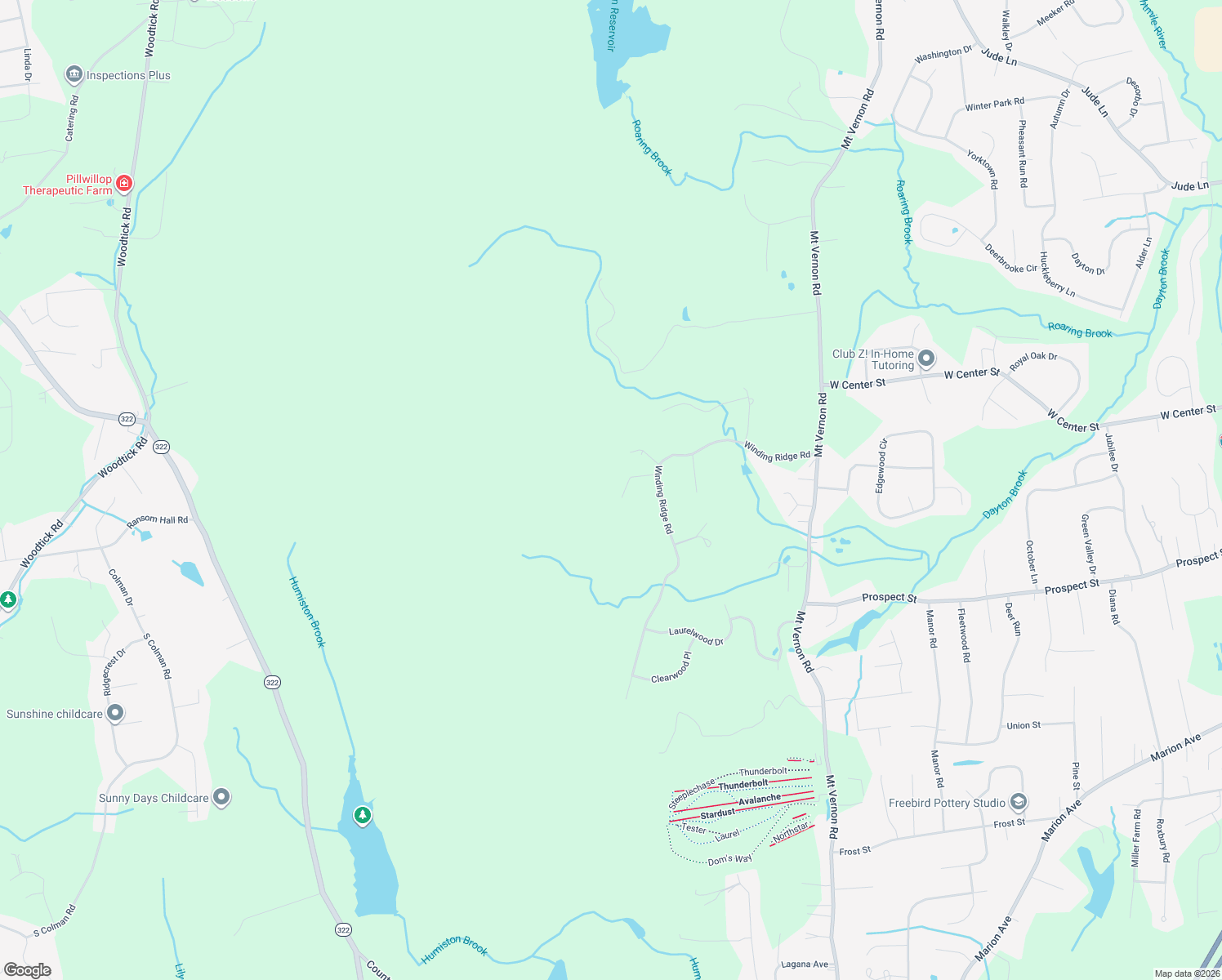 map of restaurants, bars, coffee shops, grocery stores, and more near 260 Winding Ridge Road in Southington