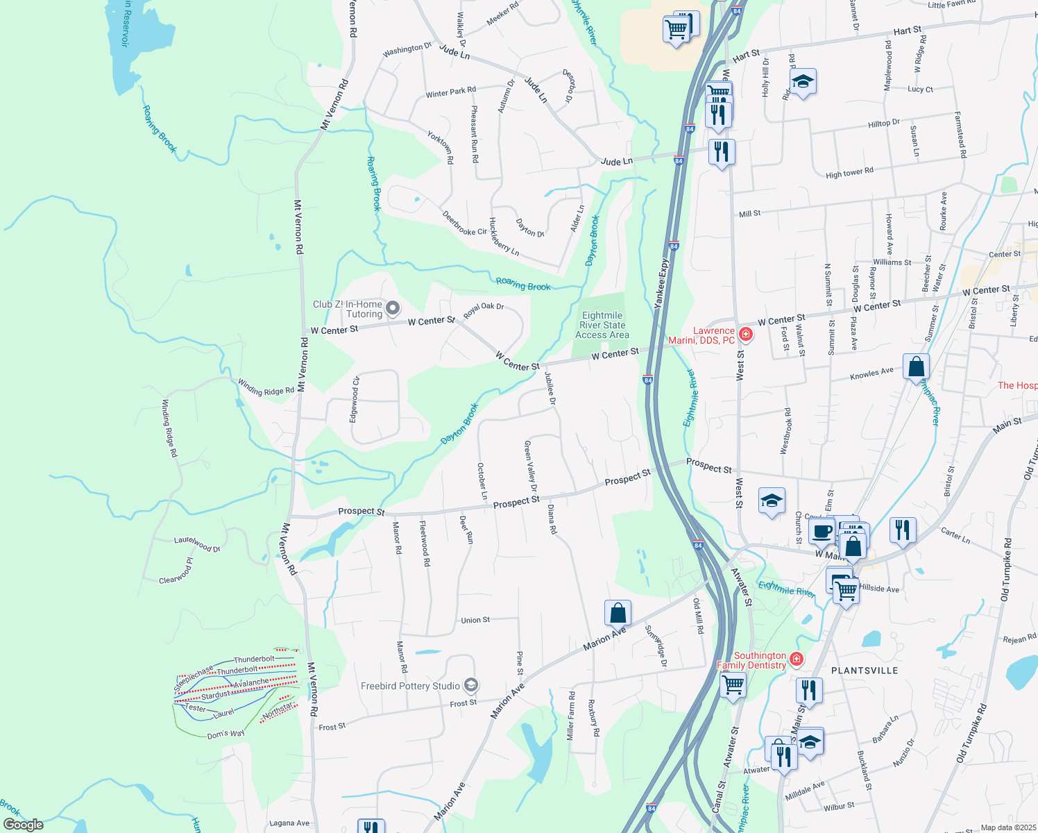 map of restaurants, bars, coffee shops, grocery stores, and more near 175 October Ln in Southington