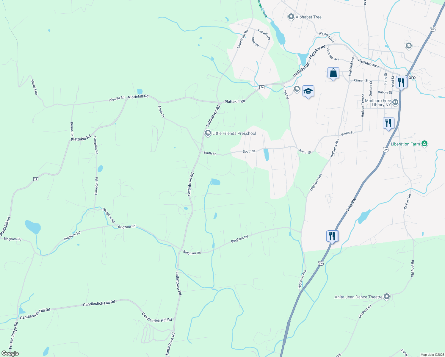 map of restaurants, bars, coffee shops, grocery stores, and more near 31 Briarwood Ln in Marlboro