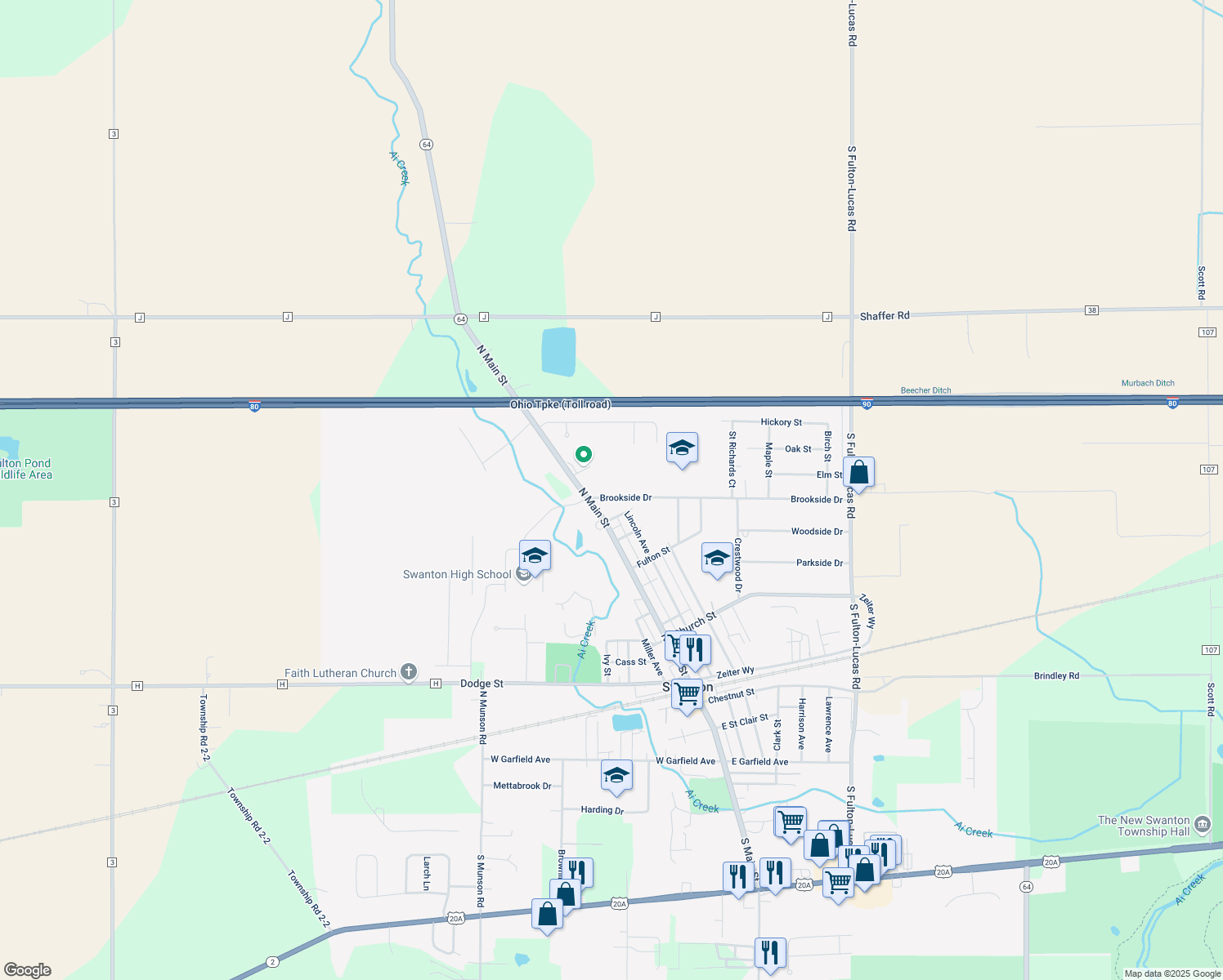 map of restaurants, bars, coffee shops, grocery stores, and more near 109 Brookside Dr in Swanton