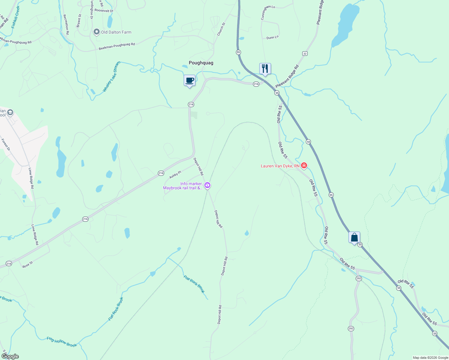 map of restaurants, bars, coffee shops, grocery stores, and more near 39 Brothers Road in Poughquag