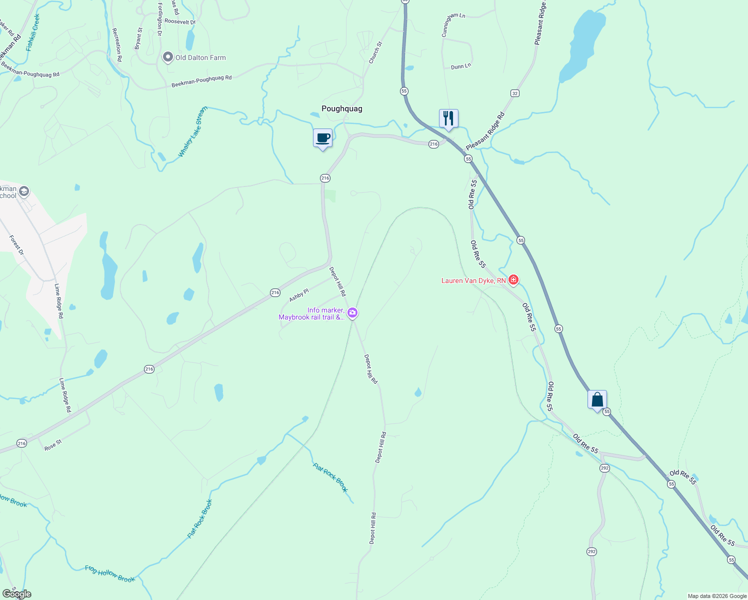 map of restaurants, bars, coffee shops, grocery stores, and more near 39 Brothers Road in Poughquag