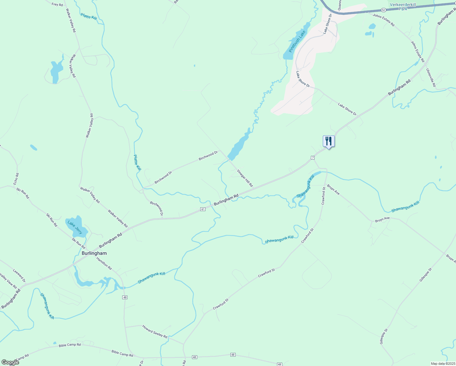 map of restaurants, bars, coffee shops, grocery stores, and more near 1053 Burlingham Road in Pine Bush