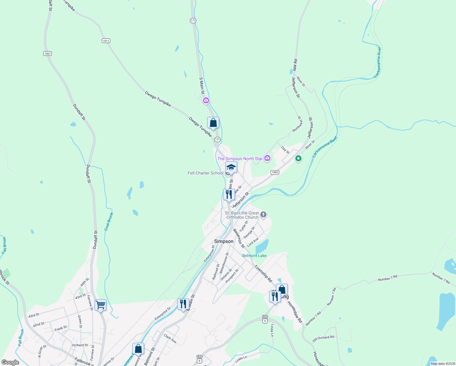 map of restaurants, bars, coffee shops, grocery stores, and more near 775 Main St in Lackawanna