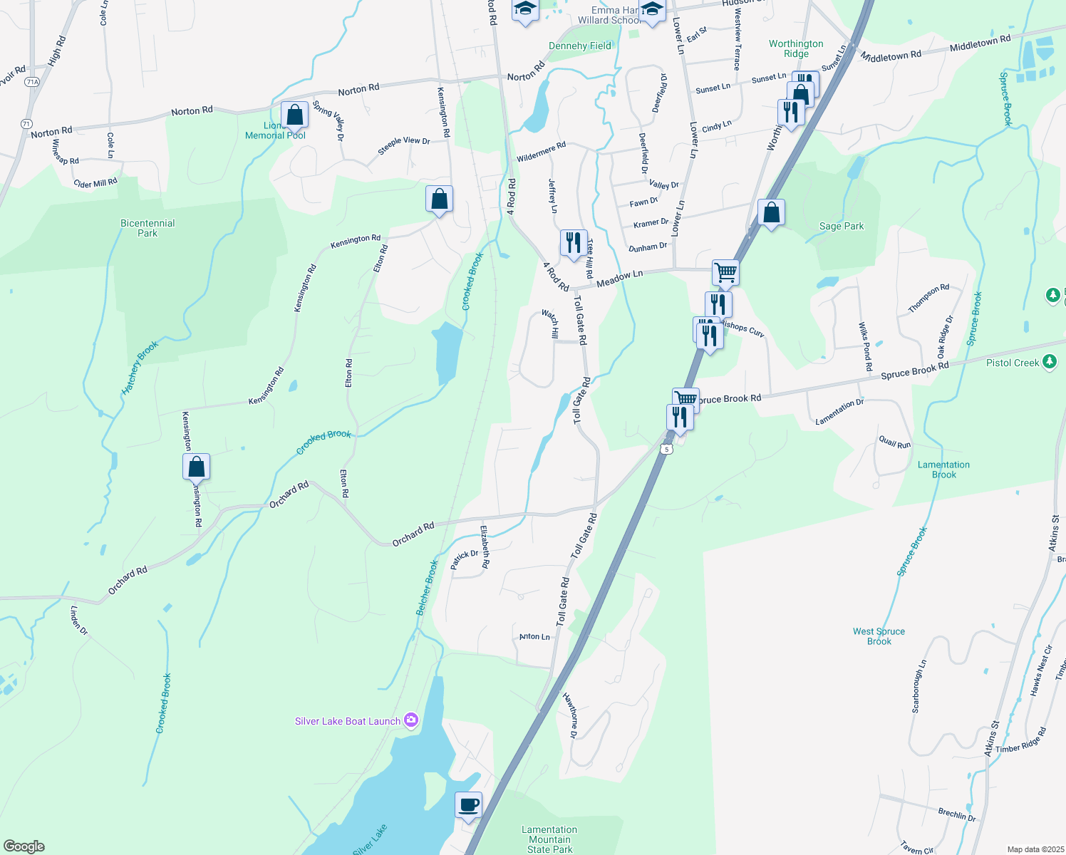 map of restaurants, bars, coffee shops, grocery stores, and more near 142 O'Connell Drive in Berlin