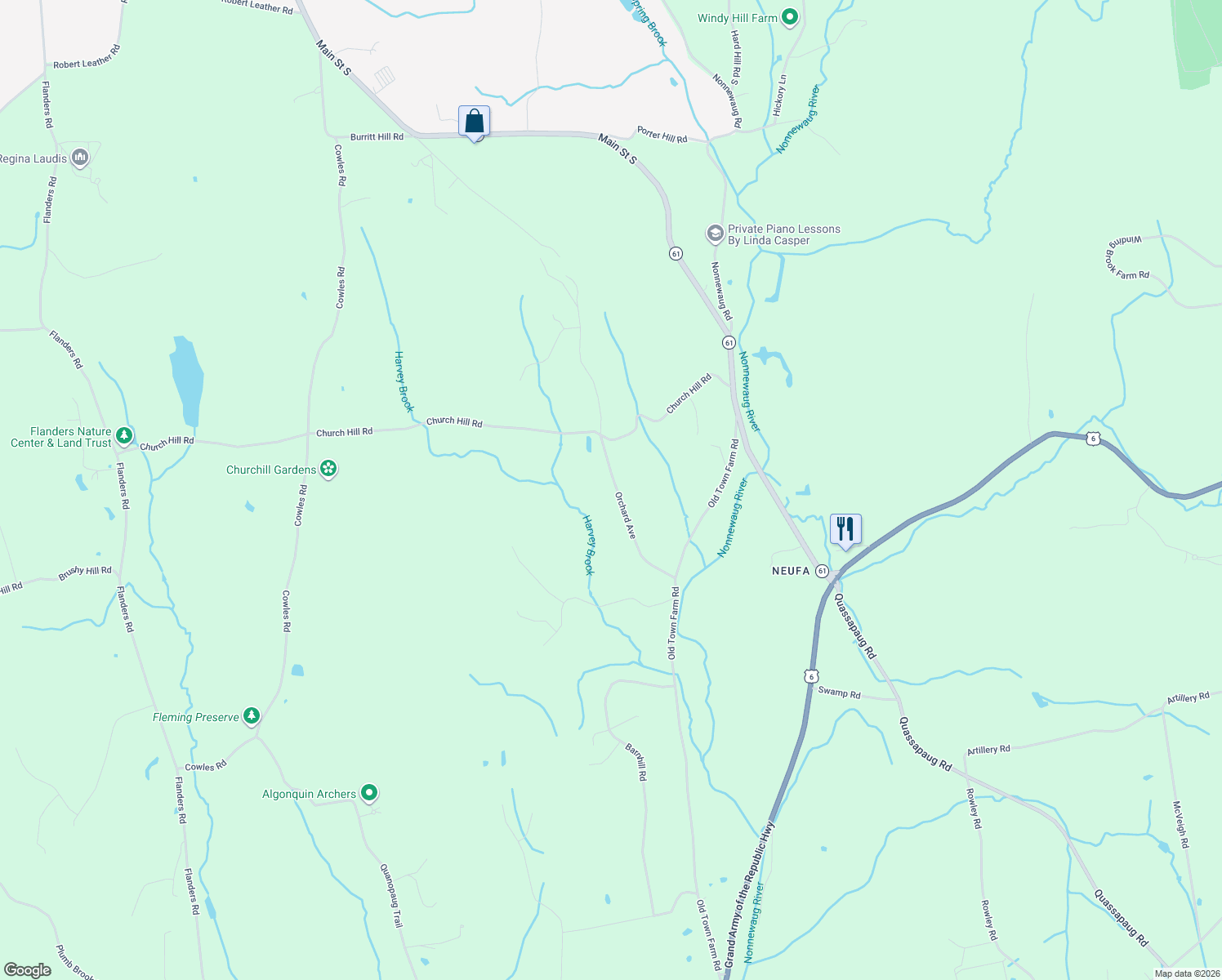 map of restaurants, bars, coffee shops, grocery stores, and more near 67 Orchard Avenue in Woodbury