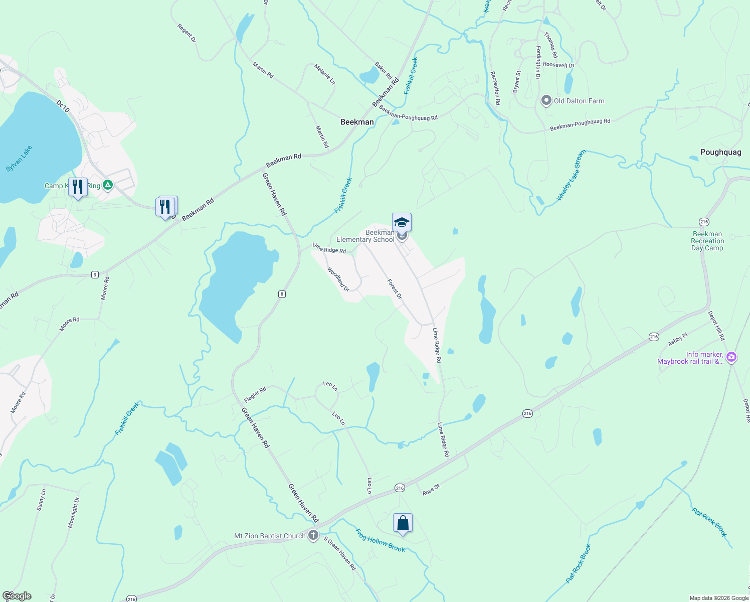 map of restaurants, bars, coffee shops, grocery stores, and more near 56 Woodland Dr in Poughquag