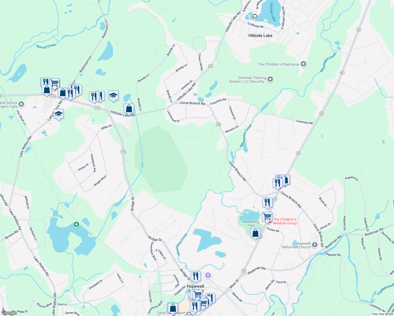 map of restaurants, bars, coffee shops, grocery stores, and more near 35 Glenns Way in Hopewell Junction
