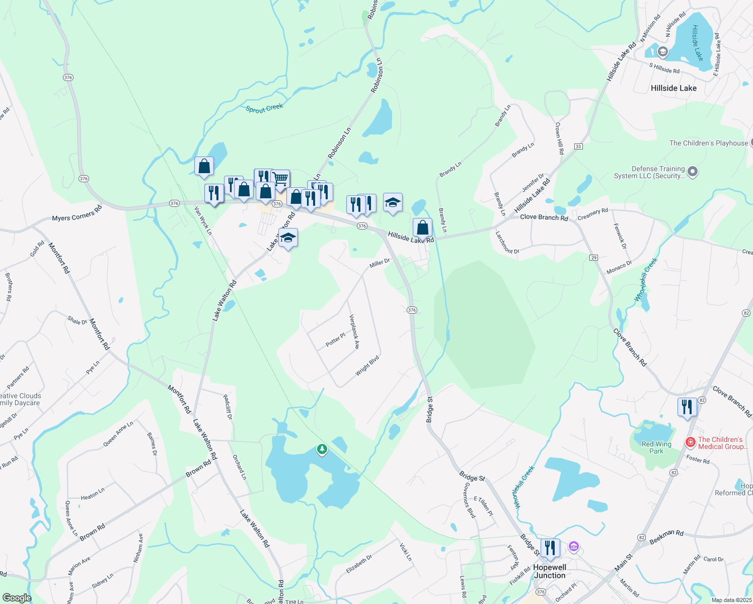map of restaurants, bars, coffee shops, grocery stores, and more near 11 Wright Boulevard in Hopewell Junction