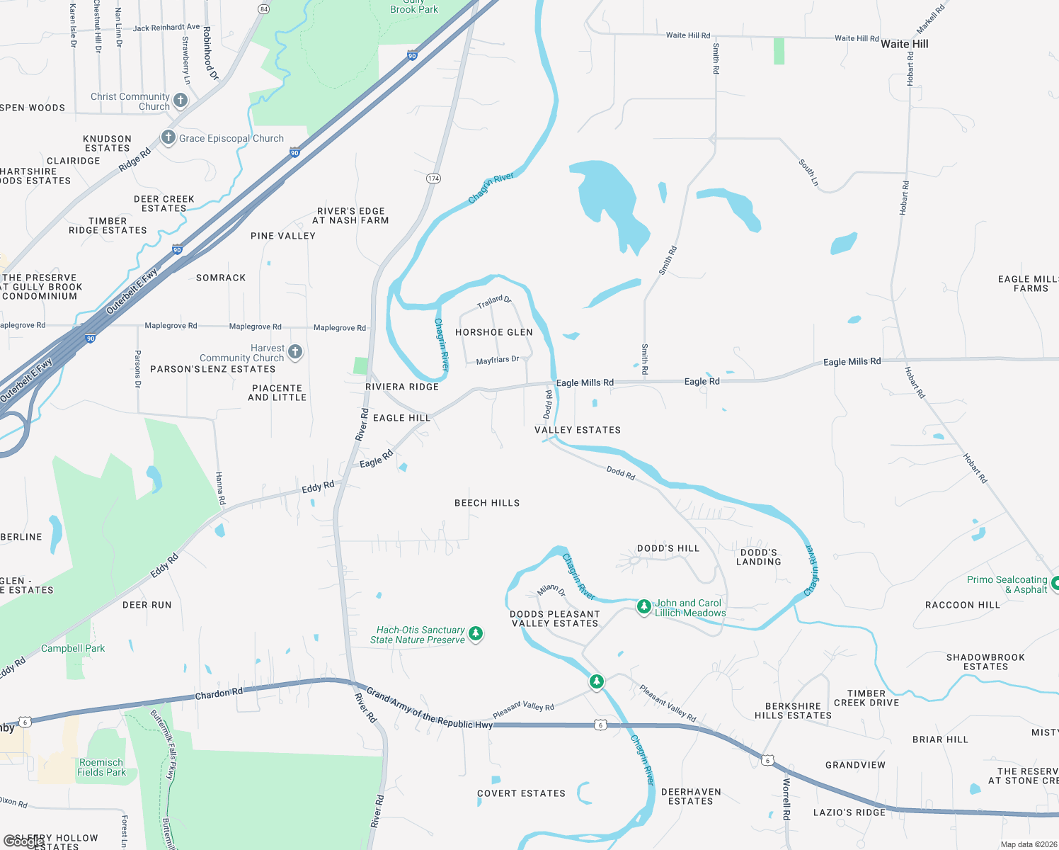 map of restaurants, bars, coffee shops, grocery stores, and more near 2525 Kennelly Drive in Willoughby Hills