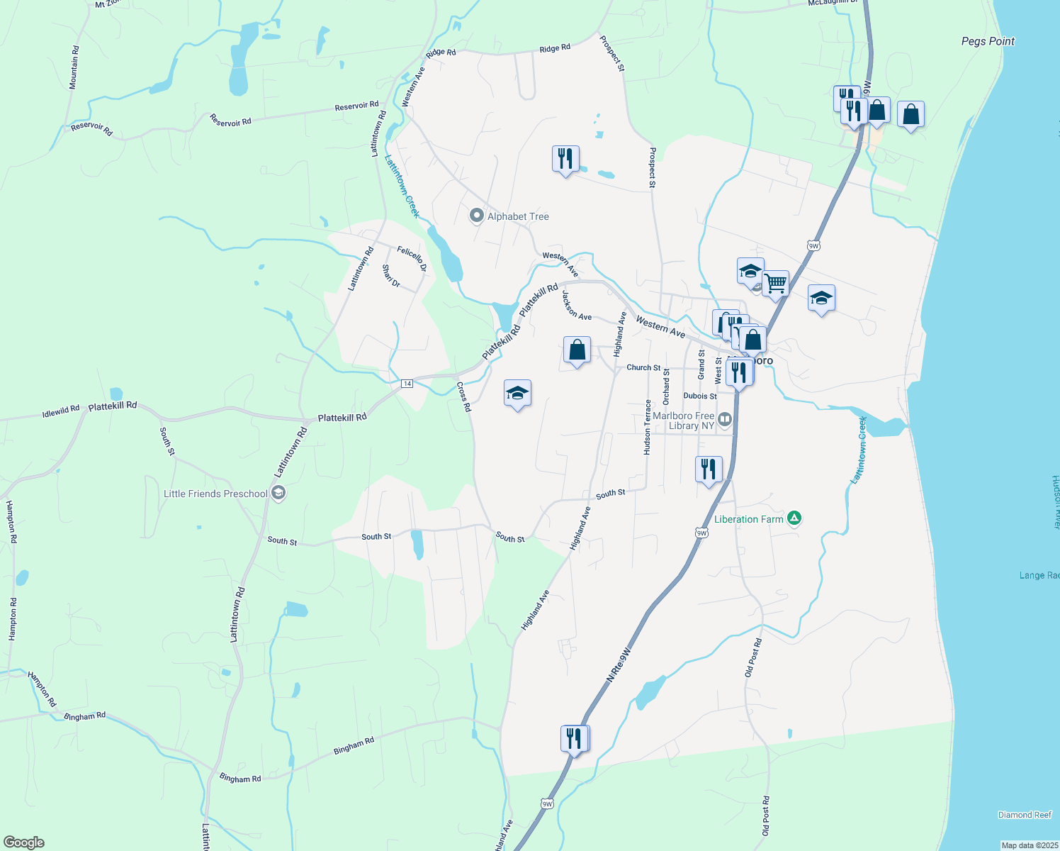 map of restaurants, bars, coffee shops, grocery stores, and more near 17 Robyn Dr in Marlboro
