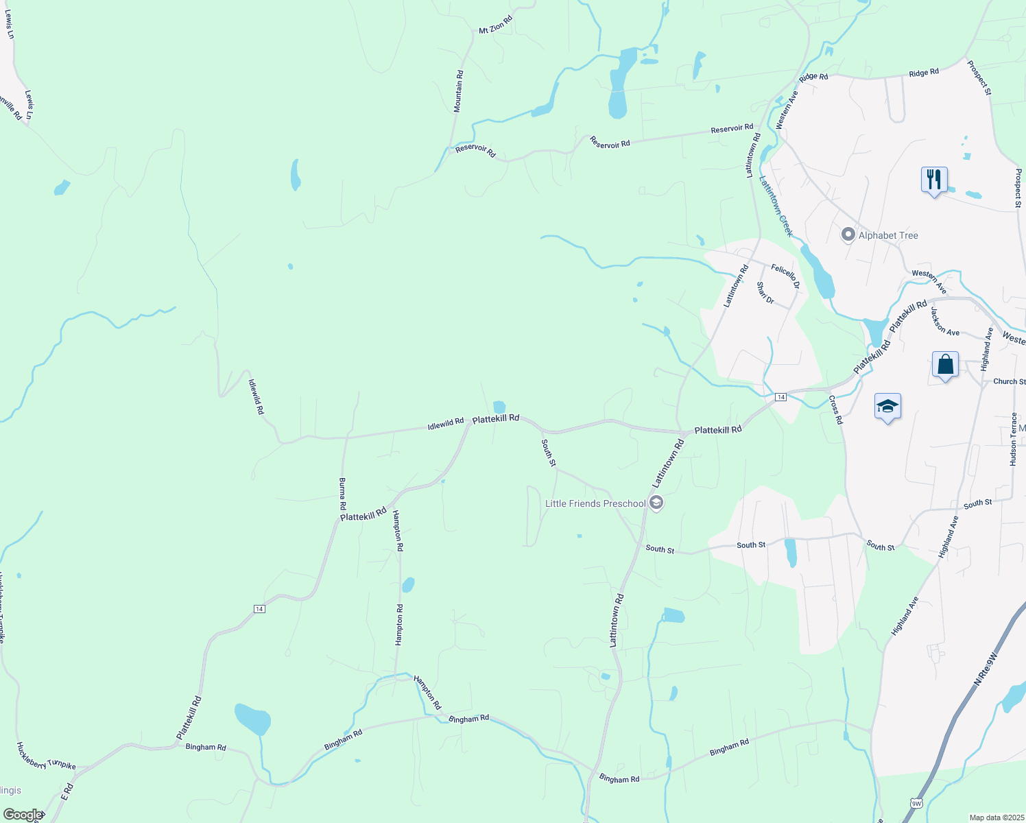 map of restaurants, bars, coffee shops, grocery stores, and more near 184 Plattekill Rd in Marlboro