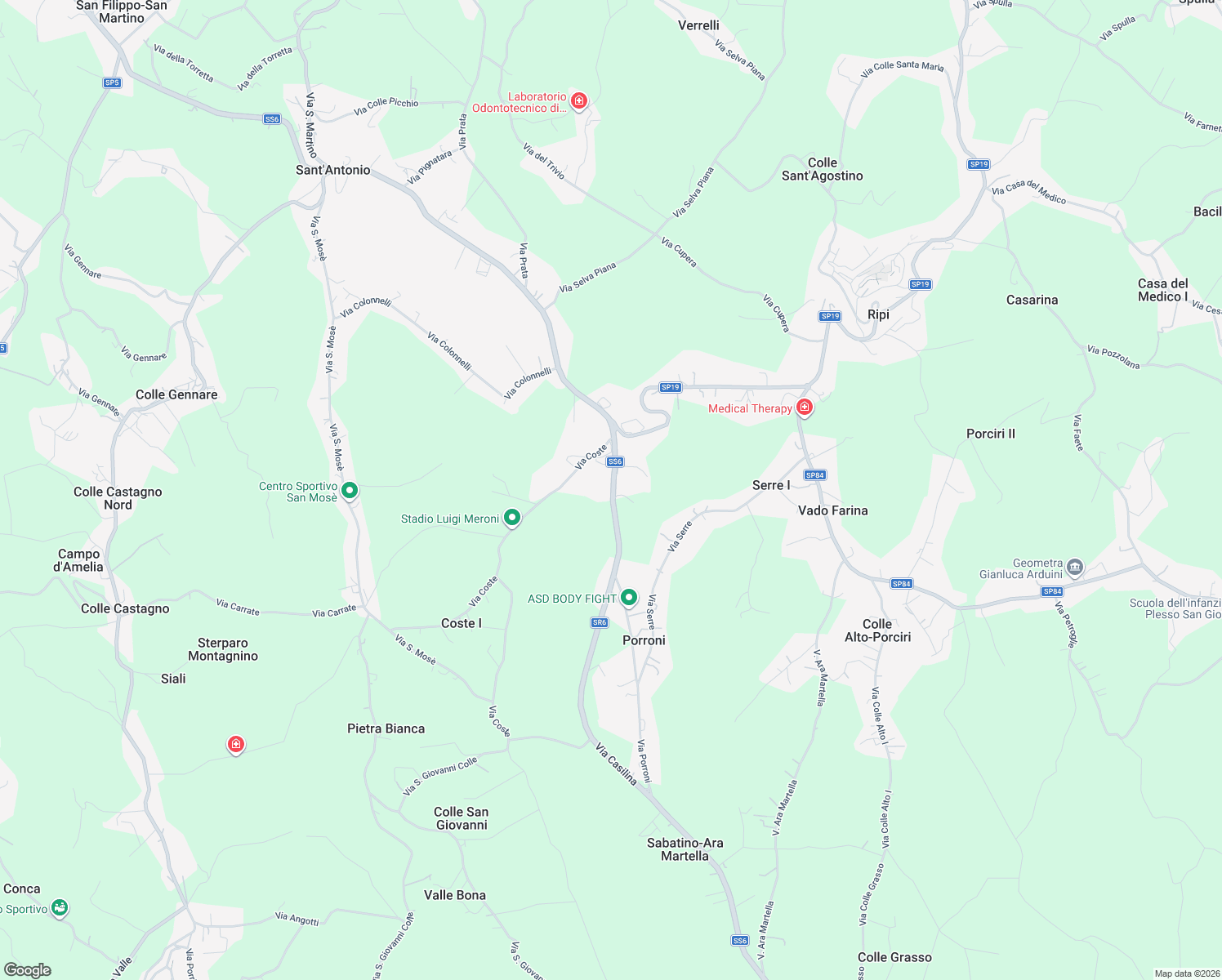 map of restaurants, bars, coffee shops, grocery stores, and more near 56 Via Casilina in Ripi
