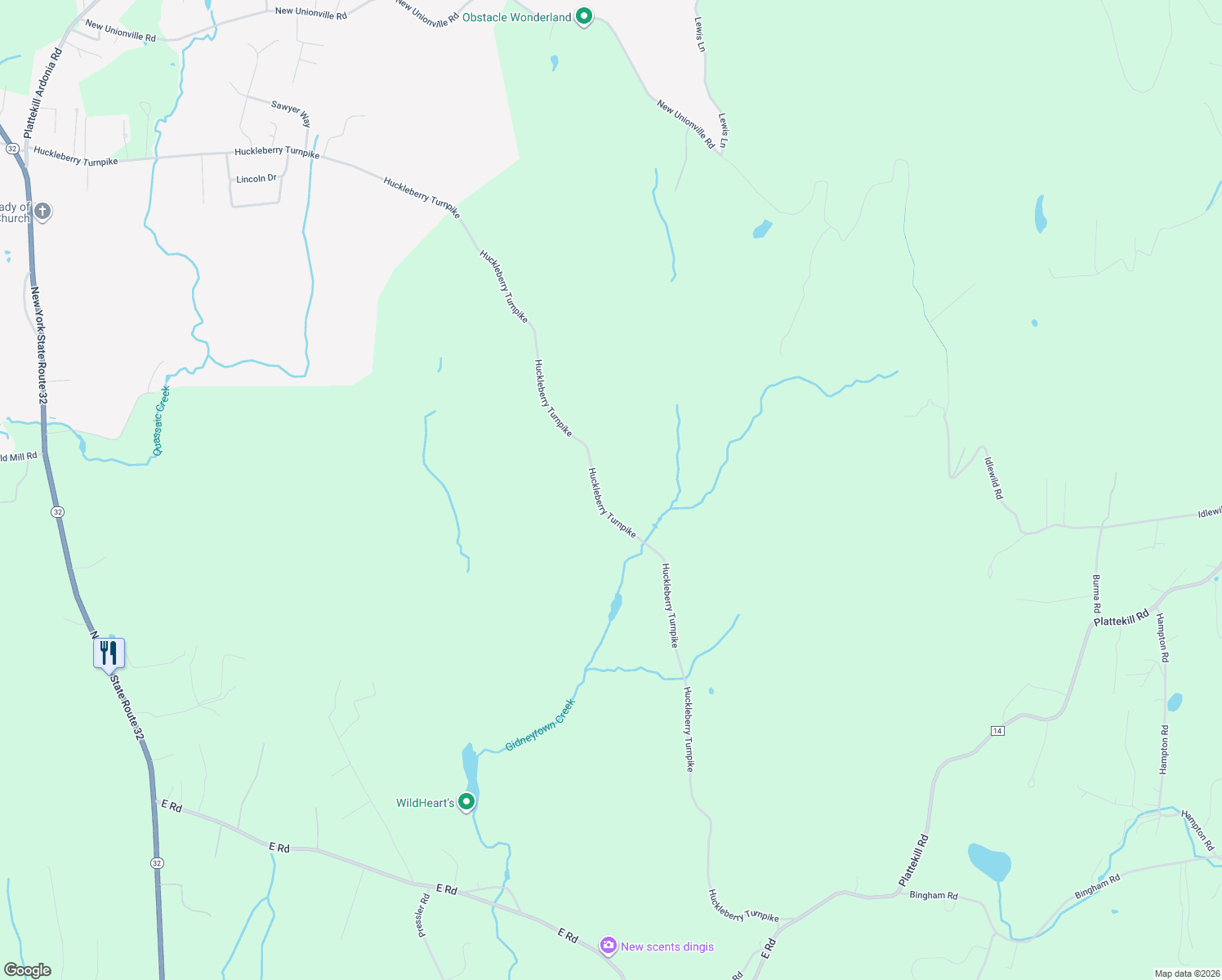 map of restaurants, bars, coffee shops, grocery stores, and more near 391 Huckleberry Turnpike in Wallkill