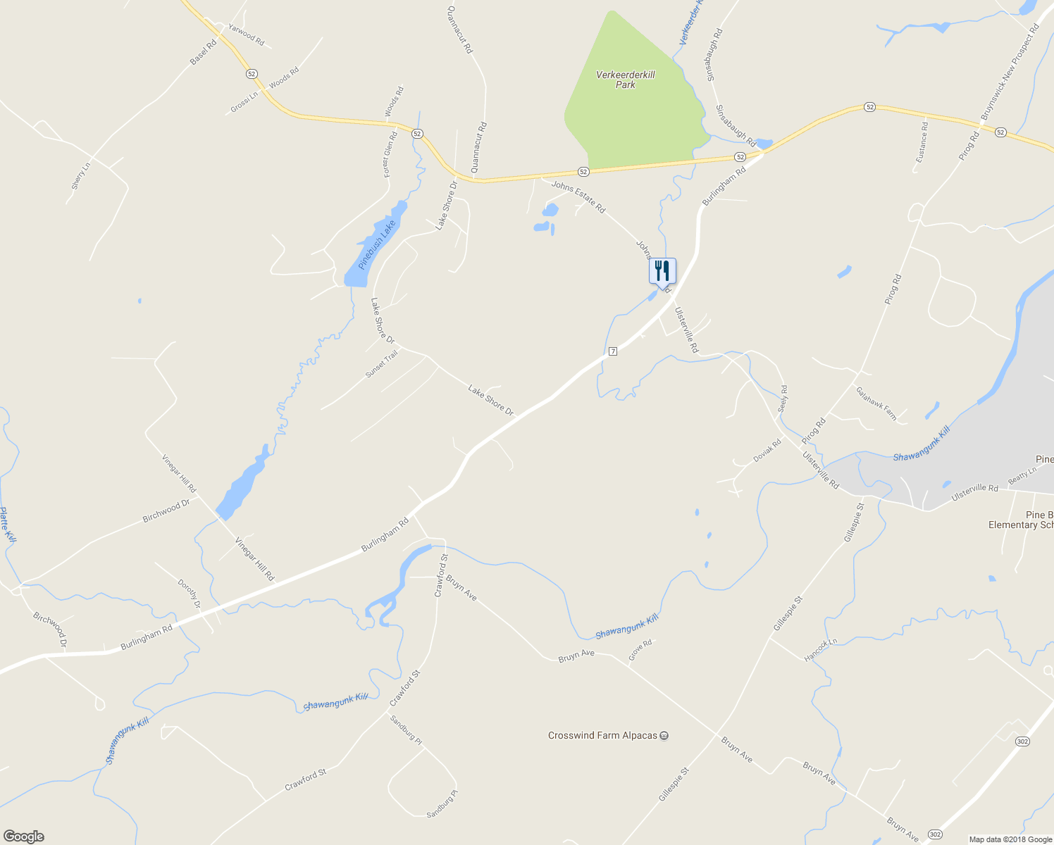 map of restaurants, bars, coffee shops, grocery stores, and more near 1300 Burlingham Rd in Pine Bush