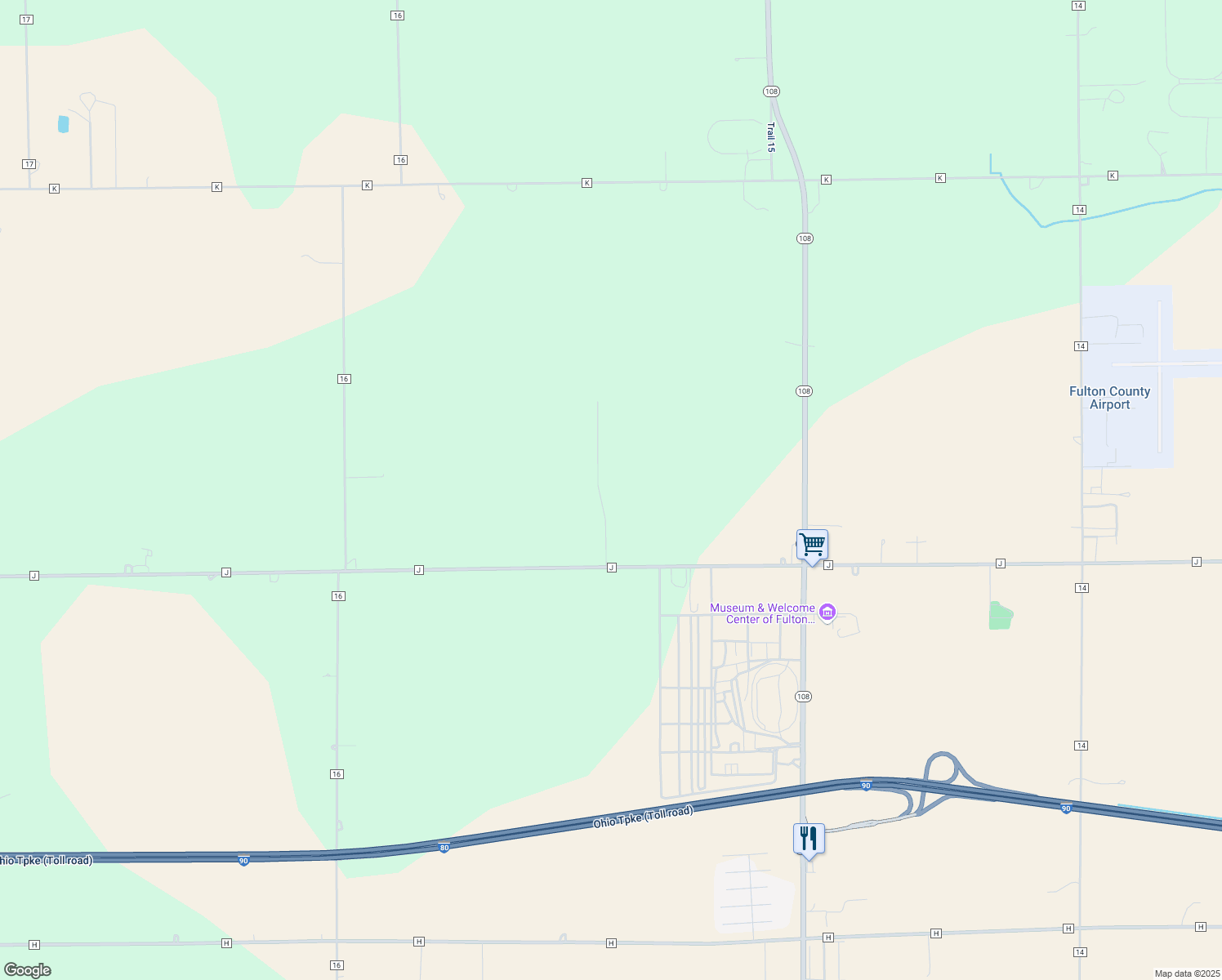 map of restaurants, bars, coffee shops, grocery stores, and more near 9200 Dover Drive in Wauseon