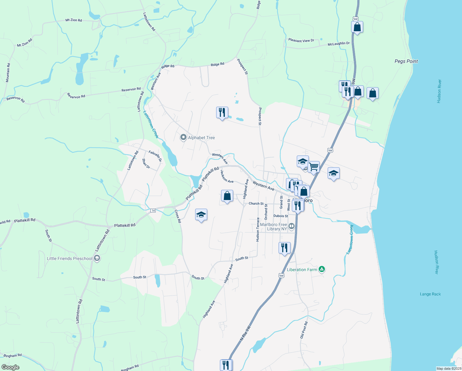 map of restaurants, bars, coffee shops, grocery stores, and more near 18 Jackson Avenue in Marlboro