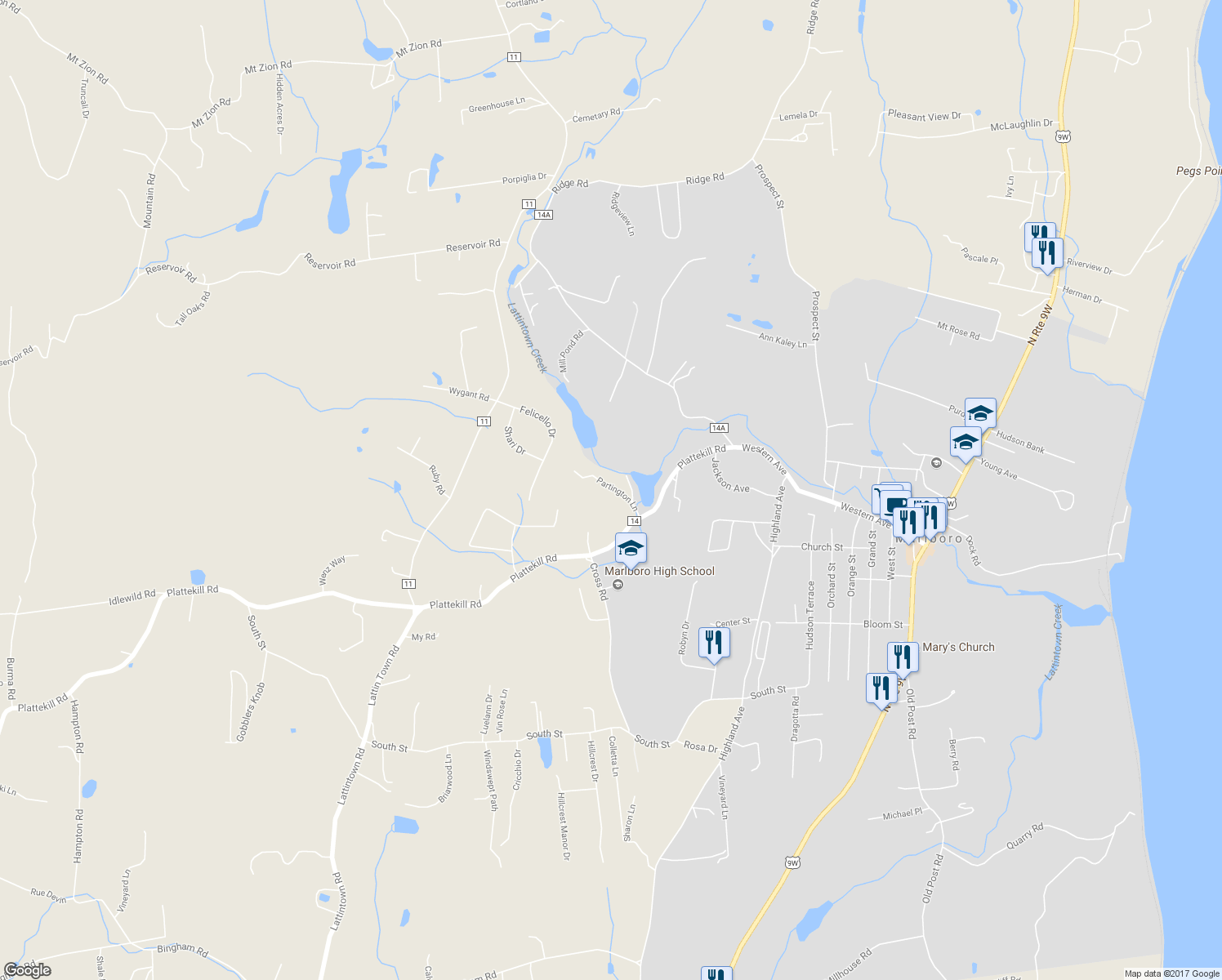 map of restaurants, bars, coffee shops, grocery stores, and more near 20 Partington Ln in Marlboro