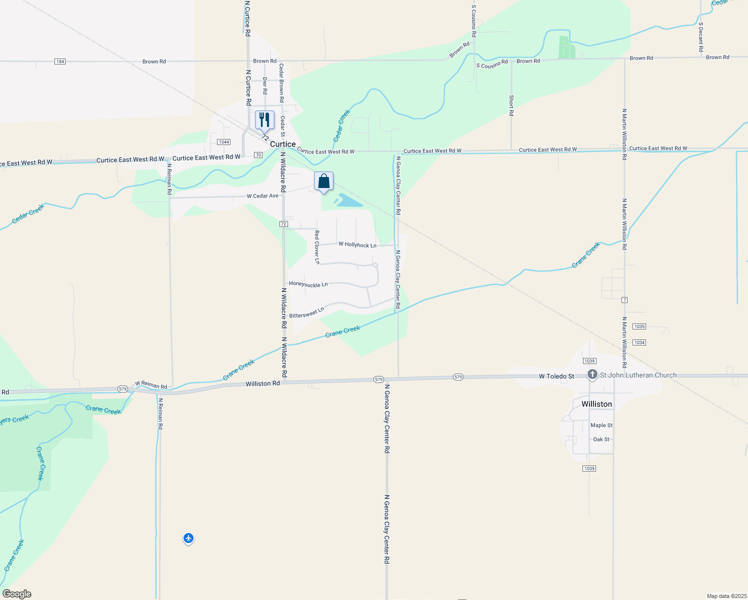 map of restaurants, bars, coffee shops, grocery stores, and more near 22119 Bittersweet Lane in Curtice