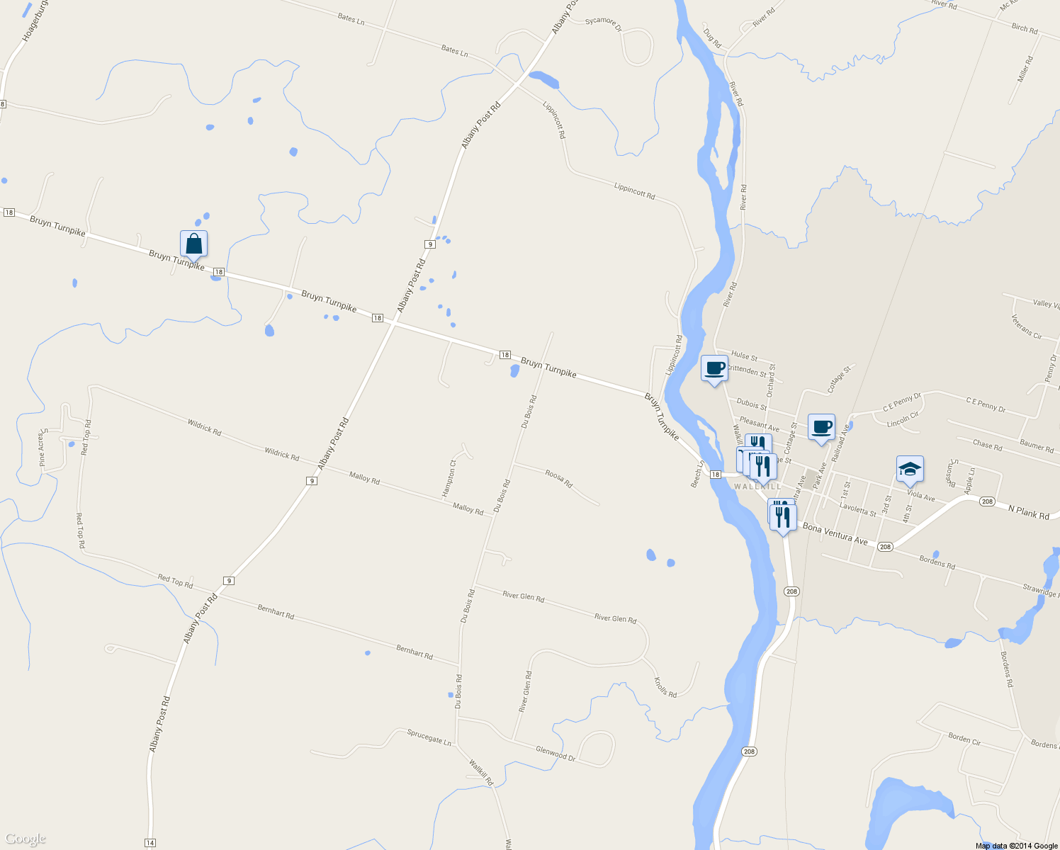 map of restaurants, bars, coffee shops, grocery stores, and more near 558 Du Bois Rd in Wallkill