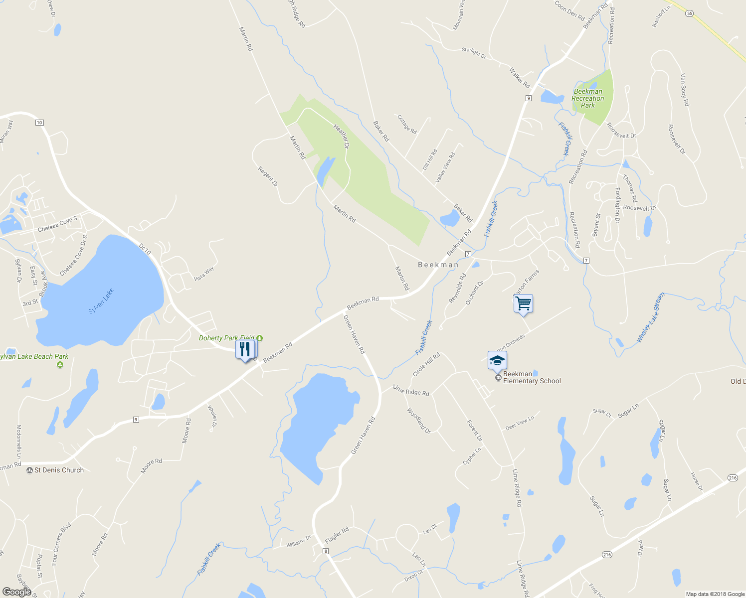 map of restaurants, bars, coffee shops, grocery stores, and more near 953 Beekman Road in Hopewell Junction