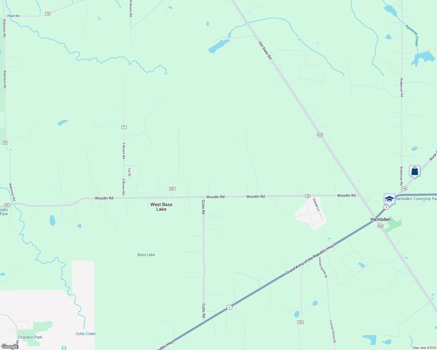 map of restaurants, bars, coffee shops, grocery stores, and more near 13140 Woodin Road in Chardon