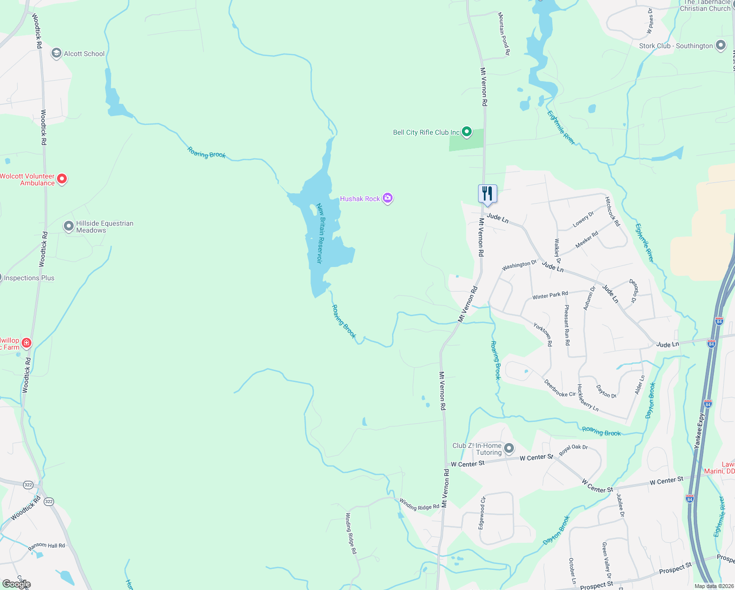 map of restaurants, bars, coffee shops, grocery stores, and more near 168 Cascade Ridge in Southington