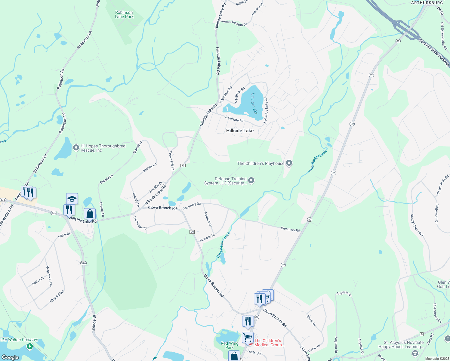 map of restaurants, bars, coffee shops, grocery stores, and more near 45 Shagbark Lane in Hopewell Junction