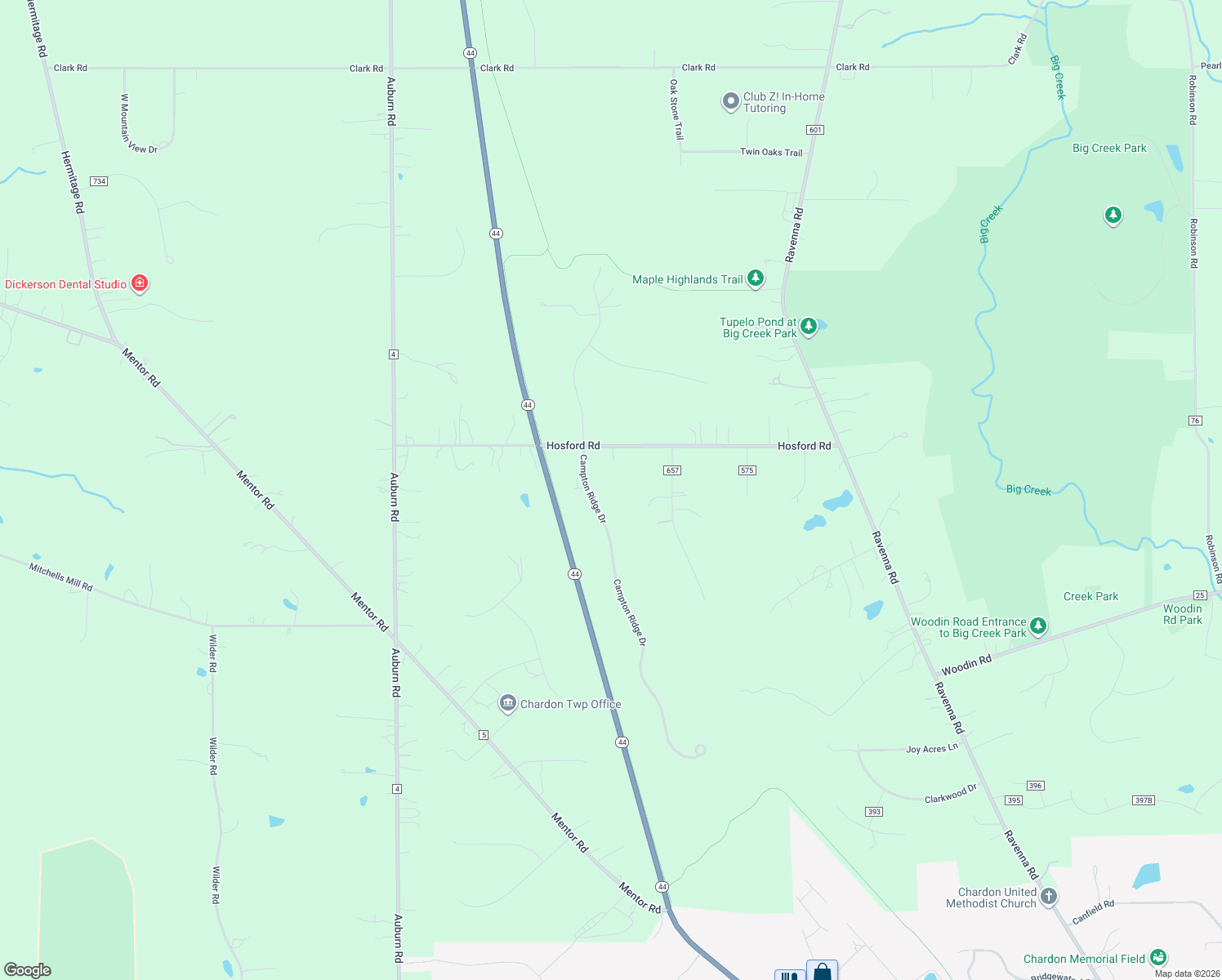 map of restaurants, bars, coffee shops, grocery stores, and more near 9595 Campton Ridge Drive in Chardon