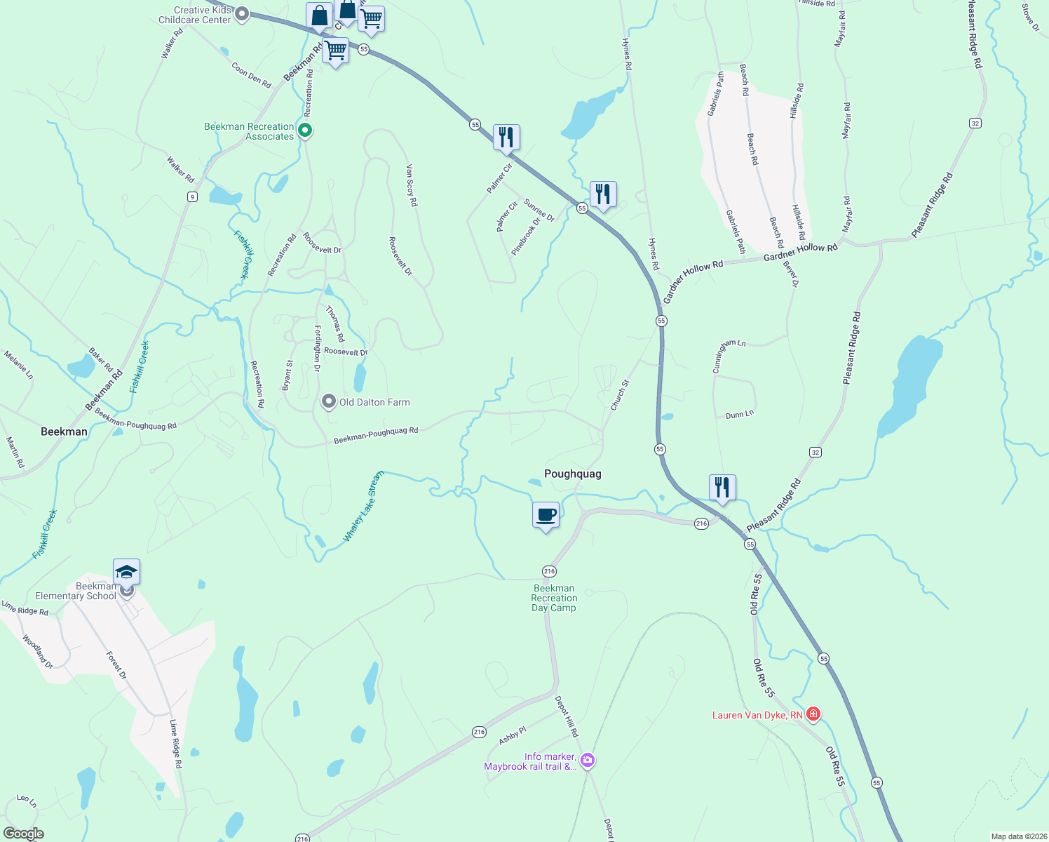 map of restaurants, bars, coffee shops, grocery stores, and more near 316 Beekman-Poughquag Rd in Poughquag